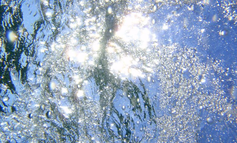 water with bubbles and sunlight shining through