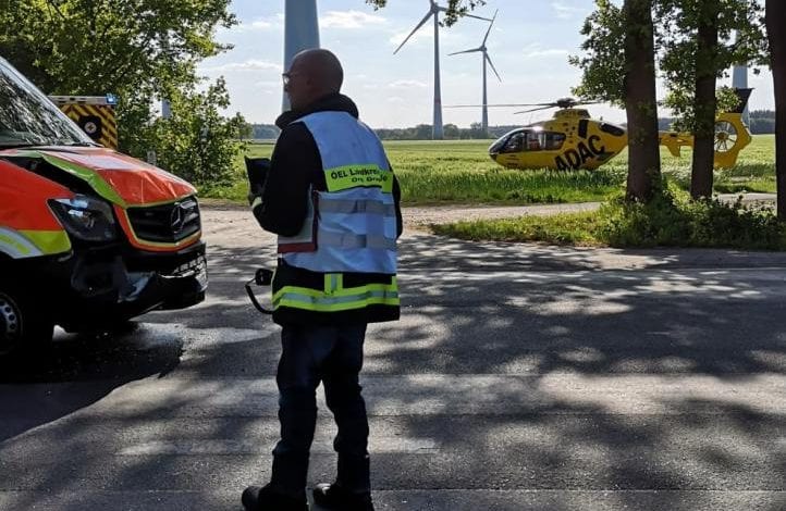 Verkehrsunfall mit Rettungswagen auf der Landesstraße 124