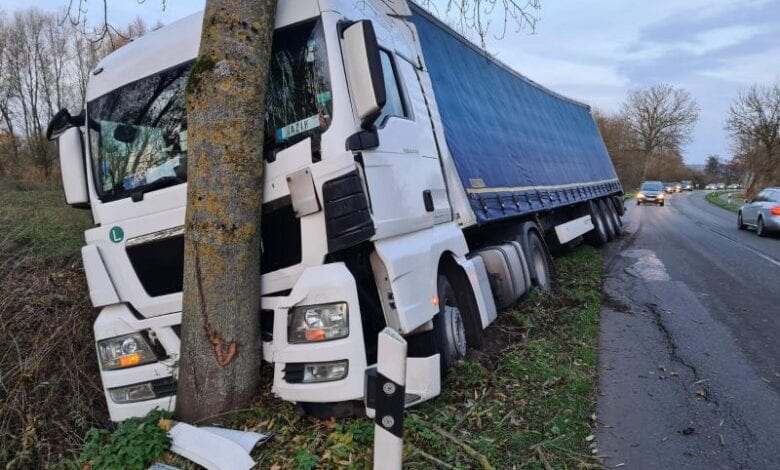 LKW-Fahrer im Alten Land muss ausweichen und prallt gegen Straßenbaum