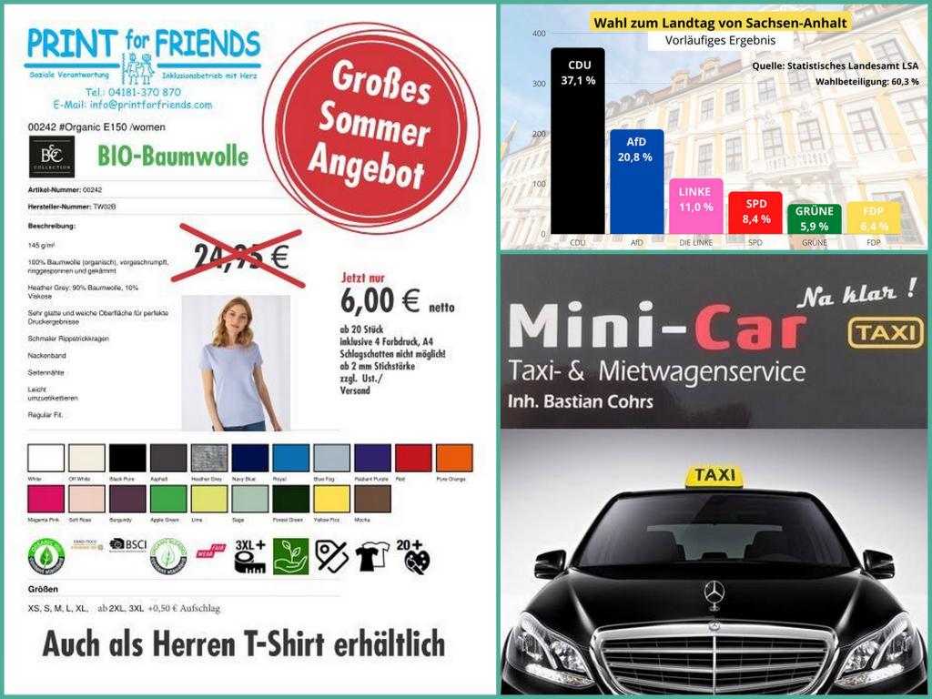 Überraschende Wahlergebnisse in Sachsen-Anhalt! "Nachhaltige" T-Shirts bei PRINT for FRIENDS! Mini Car verstärkt sein Team!