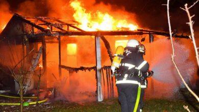 Feuer zerstört Kleingartenlaube in Hausbruch
