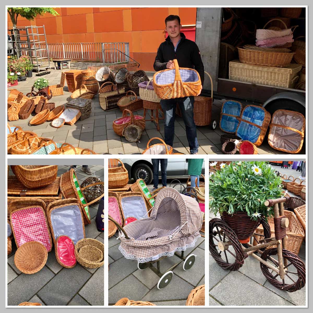 Handgemachte Korbwaren aus Weide auf dem Wochenmarkt