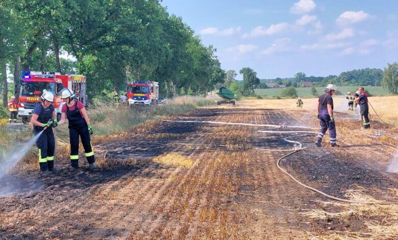 Am Donnerstagnachmittag geriet bei Erntearbeiten ein Stoppelfeld in Brand