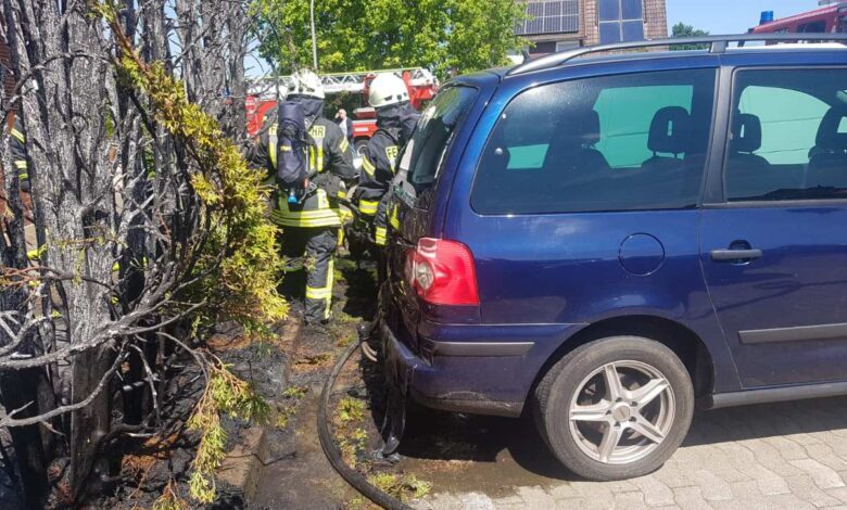 Beim Unkrautabbrennen Hecke in Brand gesetzt und mehrere Autos beschädigt