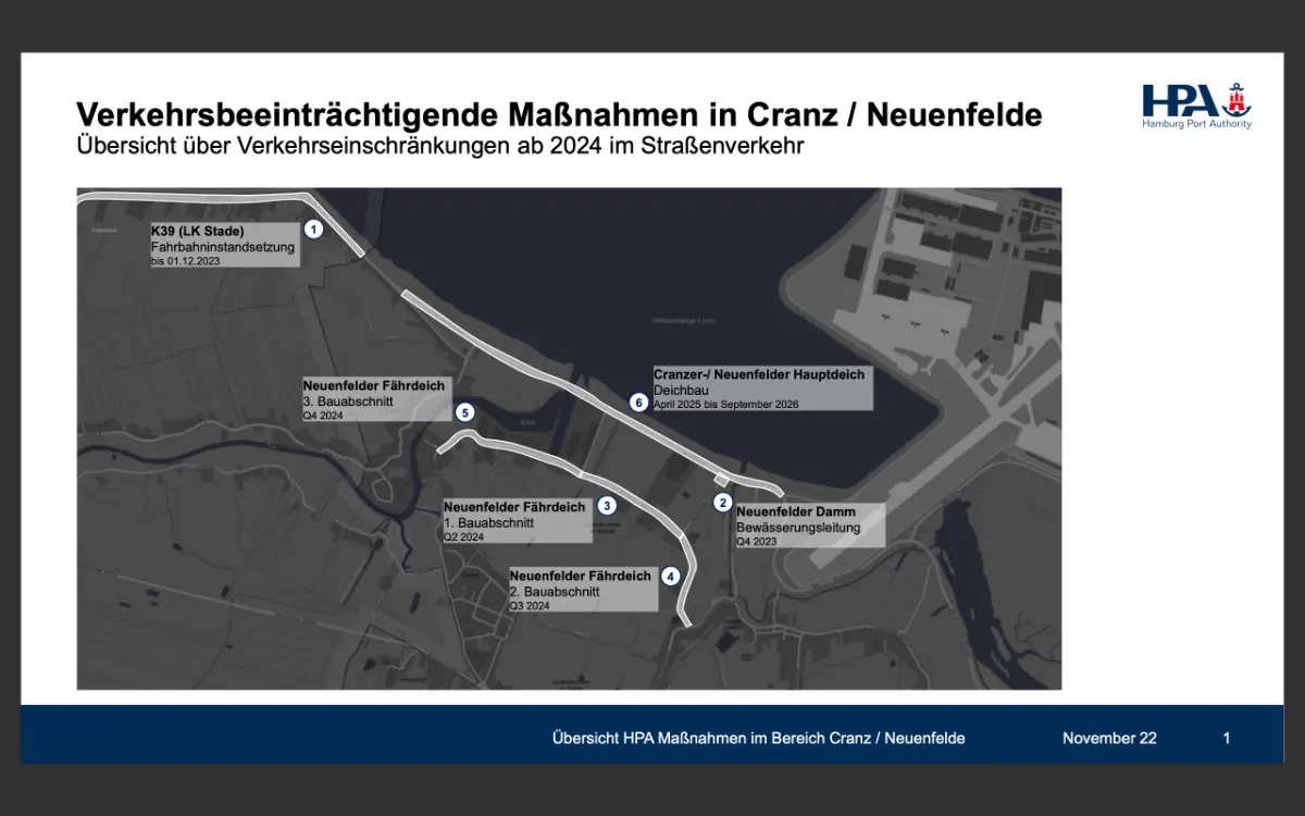 Deicherhöhung in Neuenfelde, Francop und Cranz - Erhebliche Beeinträchtigungen für Anwohner und Verkehr erwartet 1 Ein Bildschirmfoto.