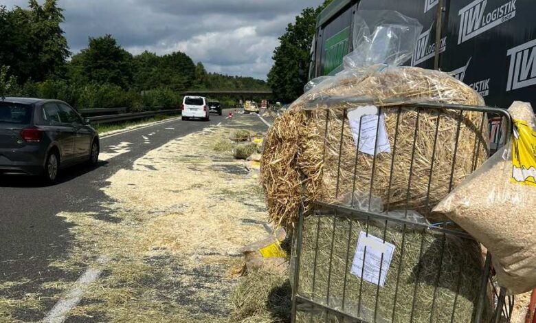 Verkehrsunfall auf der A39: Stroh und Kleintierstreu blockieren Fahrbahn