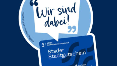 a blue and white card with a white speech bubble