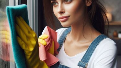 a woman cleaning a window