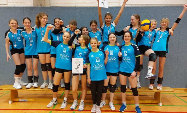 a group of girls in blue uniforms