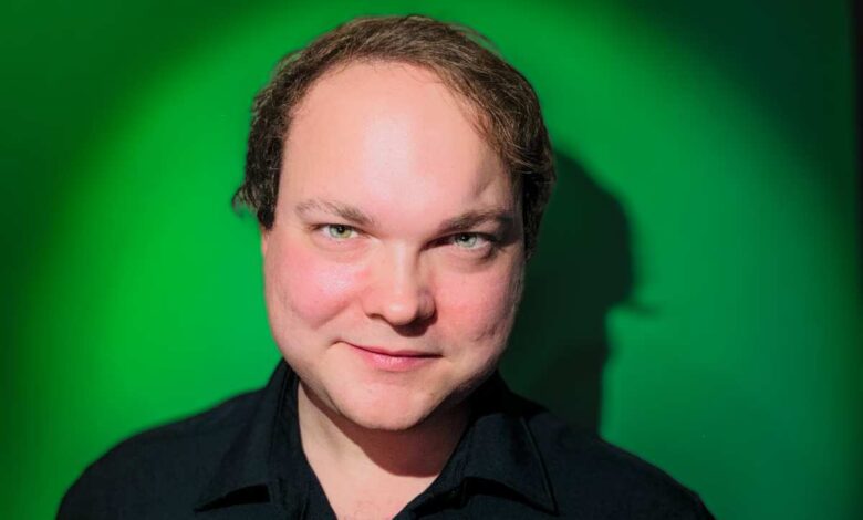 a man in a black shirt