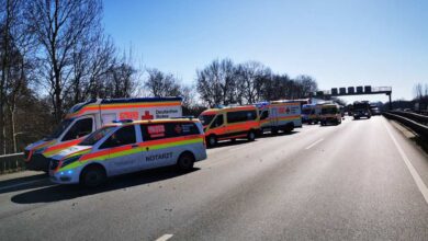 a group of ambulances on a road
