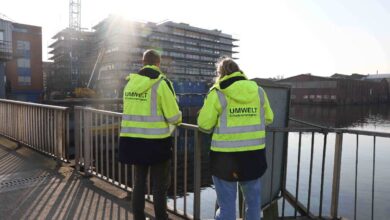 a man and woman wearing reflective jackets