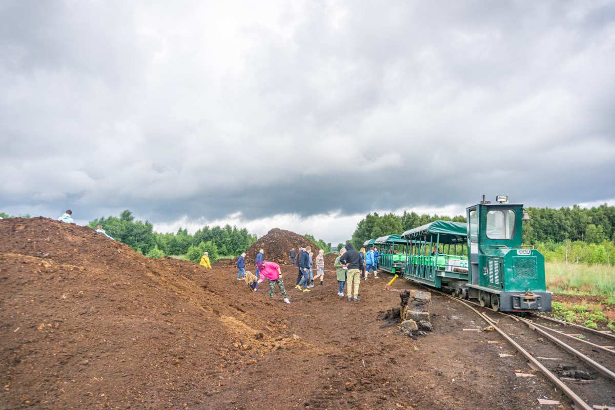 a group of people standing next to a train