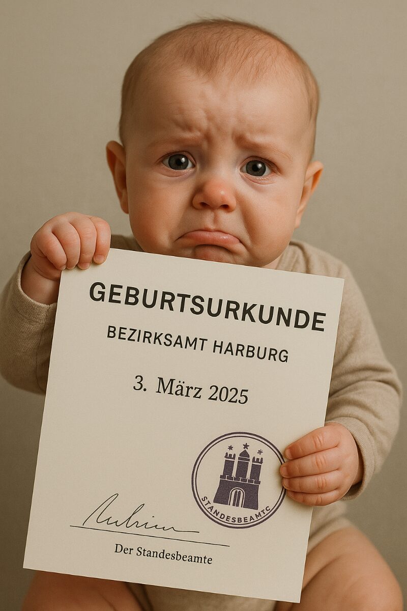 a baby holding a certificate
