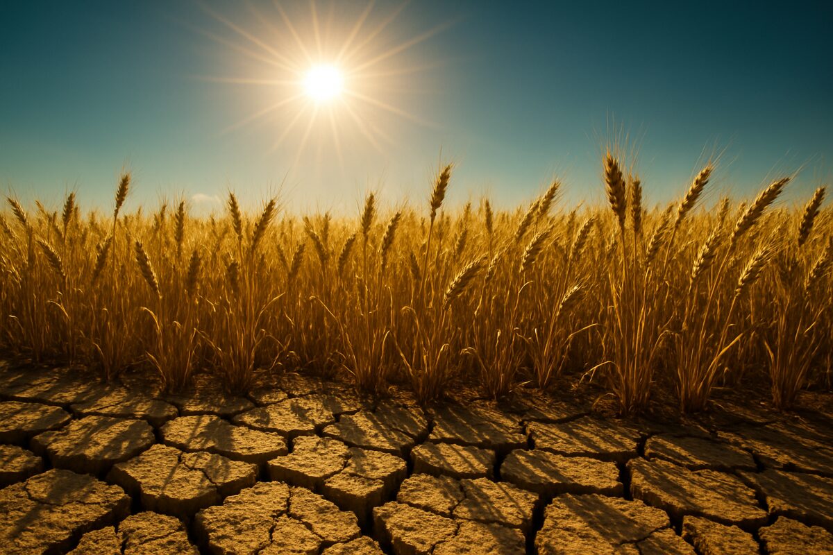 a field of wheat and cracked earth