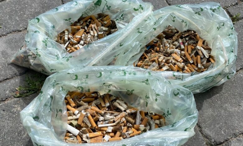 bags of cigarettes on the ground