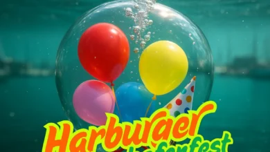 balloons in a bubble with a hat and balloons in the water