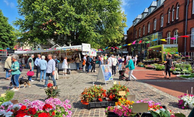 a group of people walking around a street market