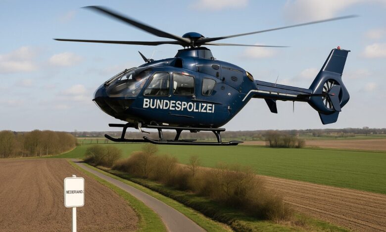 a helicopter flying over a road