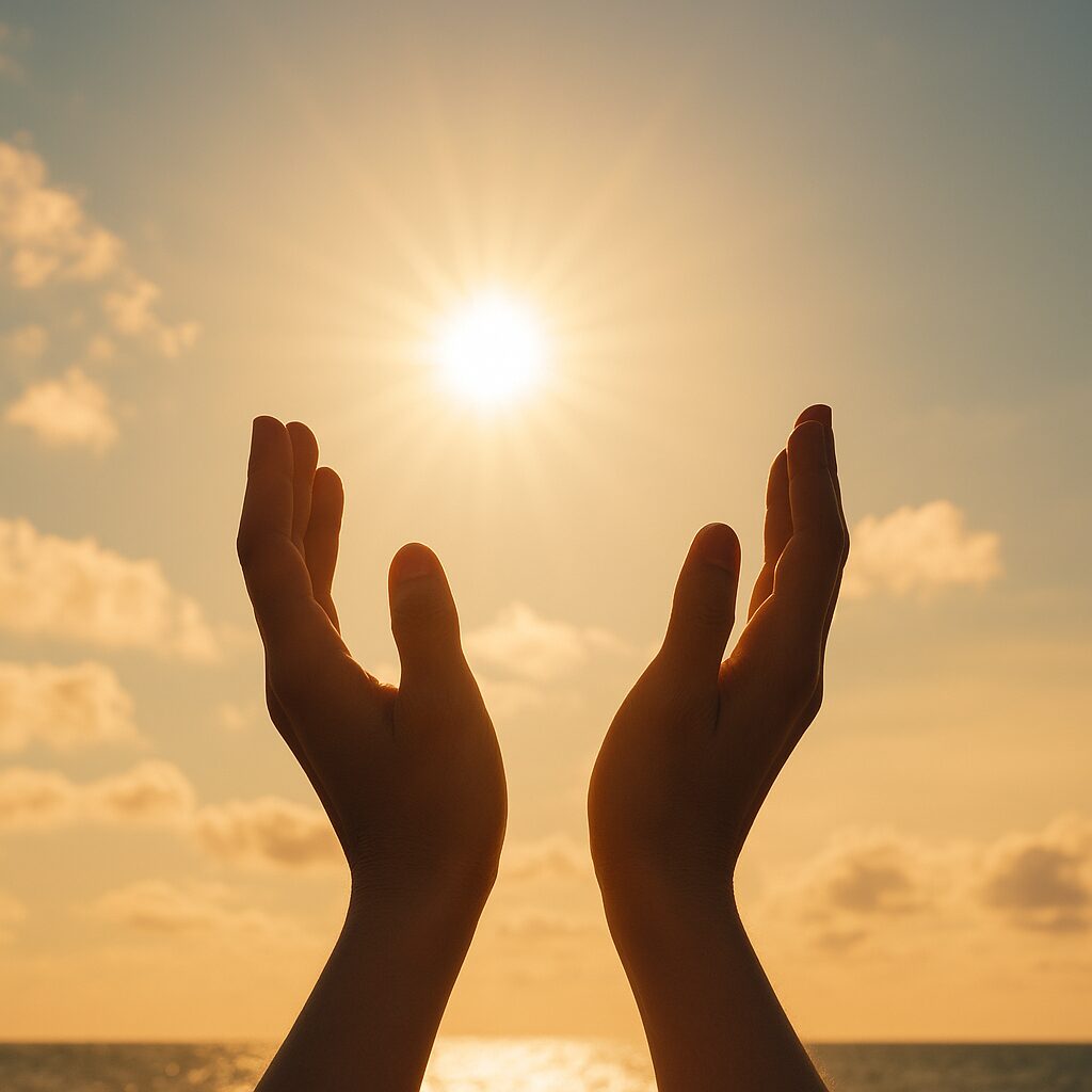 a hands reaching up to the sky