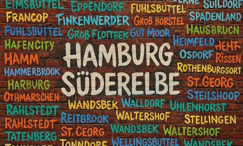 Wörter aus Hamburg, bunte Schriftzüge.