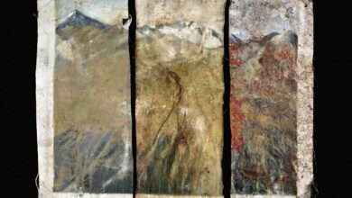 Drei alte Landschaftsbilder auf Papier