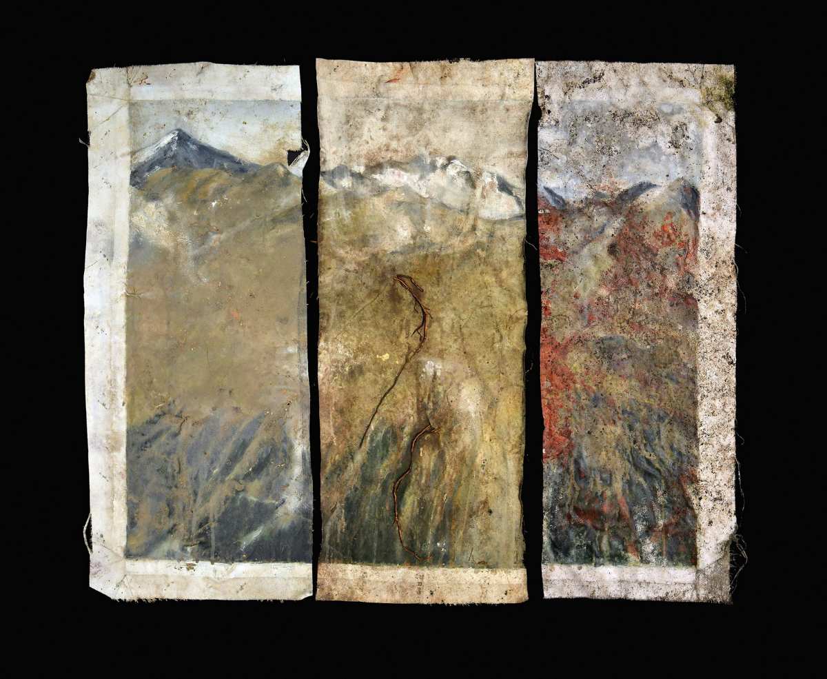 Drei alte Landschaftsbilder auf Papier