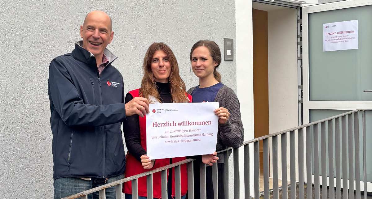 Willkommensschild vor neuer Unterkunft.