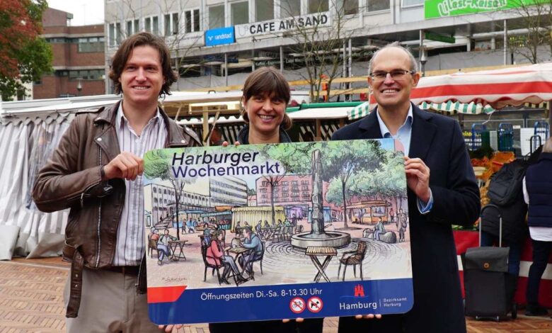 Neues Schild für Wochenmarkt Harburg