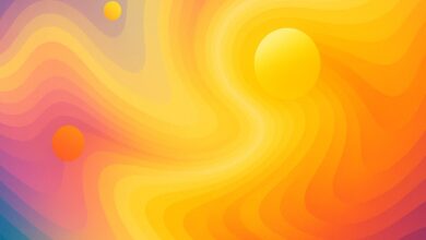 Bunte, abstrakte Sonnen und Wellen